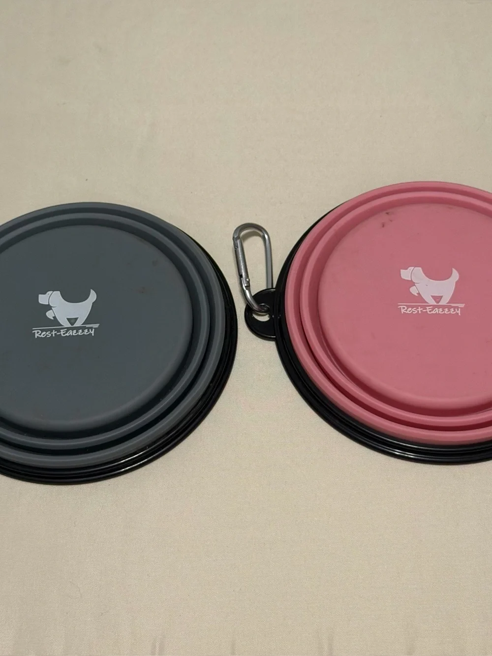 Collapsible Silicone Dog Travel Bowls in Pink & Grey with Pink Floral Dog Leash